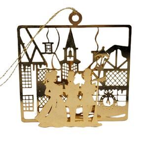 Vintage Brass Cut Christmas Ornament Carolers 3D Victorian Musicians Gold Finish